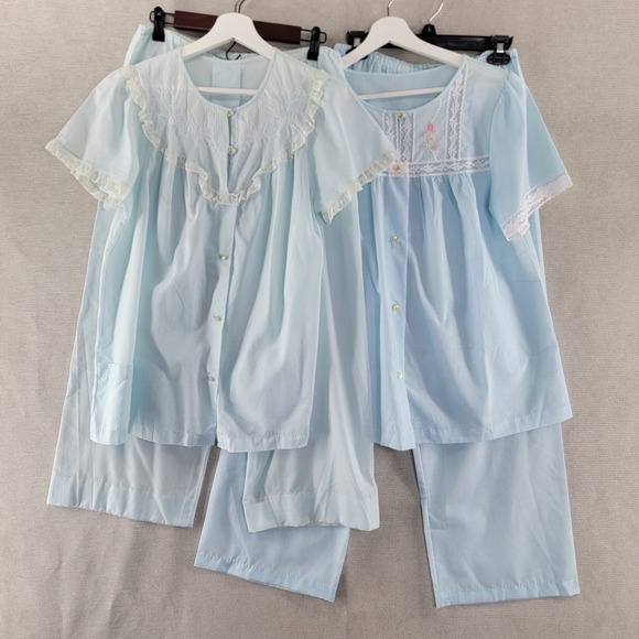 Shadowline Other - Shadowline Womens Pajamas Vtg Embroidered 2 Piece Sets Top Pants Size 36 Medium
